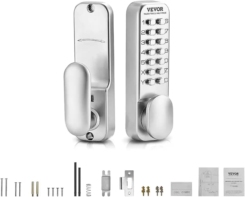 VEVOR Mechanical Keyless Entry Door Lock, 14 Key Mechanical Door Lock, Mechanical Keypad Door Knob, Single-Side Stainless Steel Waterproof Keyless Gate Lock, for Home Office Outdoor Fence Garage Yard