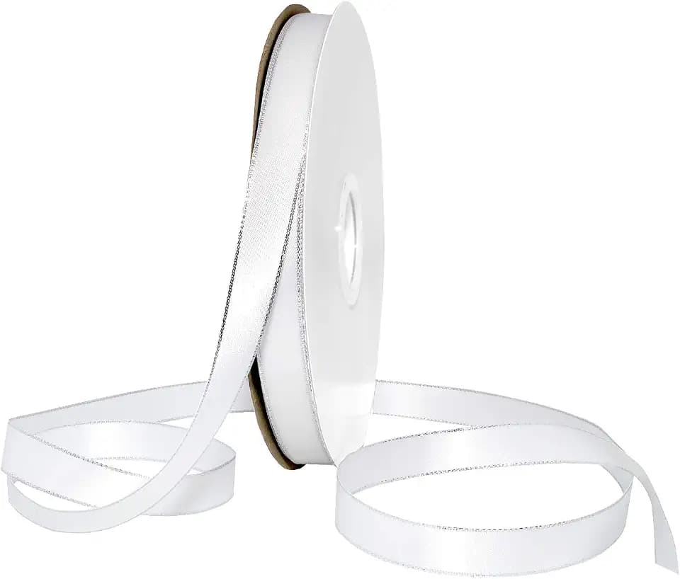 Morex Ribbon 8802.16/00-029 Silver Edge Satin Ribbon, 5/8" x 100 Yd, White