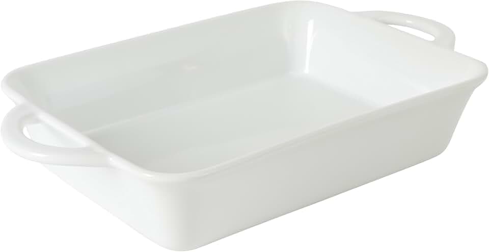 Gibson Home Gracious Dining 2.5-Quart White Stoneware Baking Dish with Handles – 14.6 x 8.5-Inch Rectangular Oven Safe Casserole & Roasting Baker