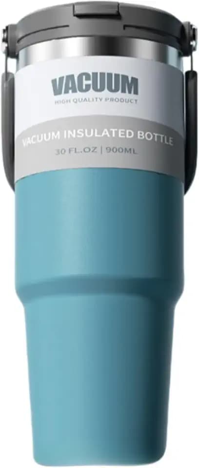 2-in-1 Lid 30oz Insulated Travel Mug Tumbler With Handle And Flip Straw, 2-way Stainless Steel Double wall Vacuum Insulated Cup (Blue, 30 Ounces)