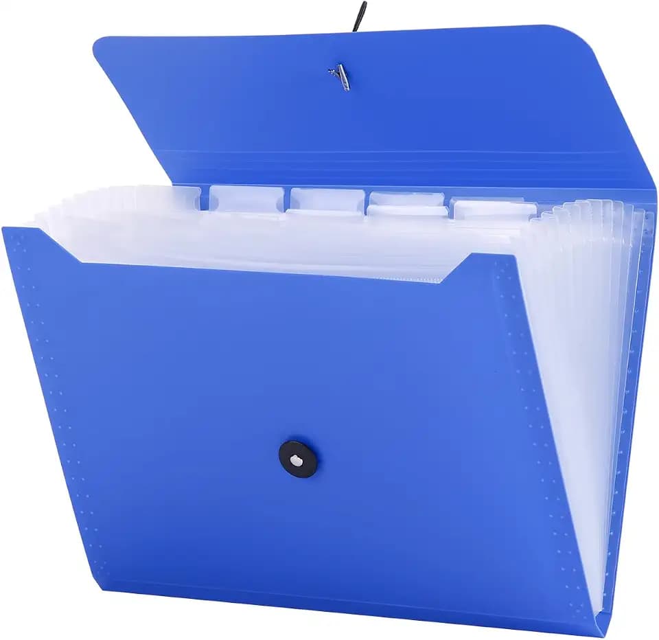 A4 Paper Document Organizer Expanding File Folder with 13 Pockets Accordion File Holder with Tabs for Home School Office, Blue Plastic Material
