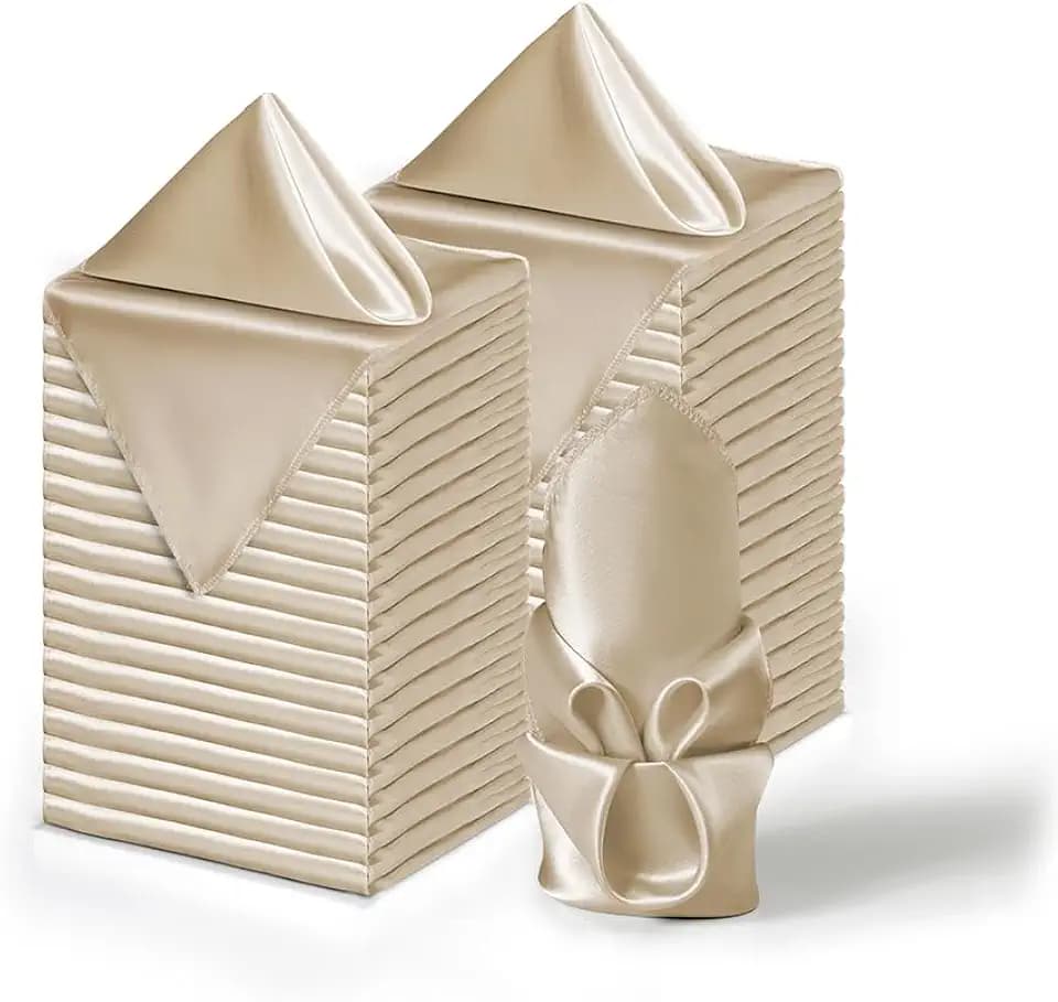 Square Satin Dinner Napkins, Khaki, 16x16 Inches, 36 Pack