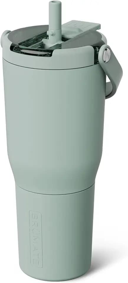 BrüMate Resa Flip 35oz Travel Tumbler with Covered Flip Down Straw | 100% Leakproof Water Bottle | Made of Insulated Stainless Steel | Cup Holder Friendly Silicone Base | 35oz (Sage)