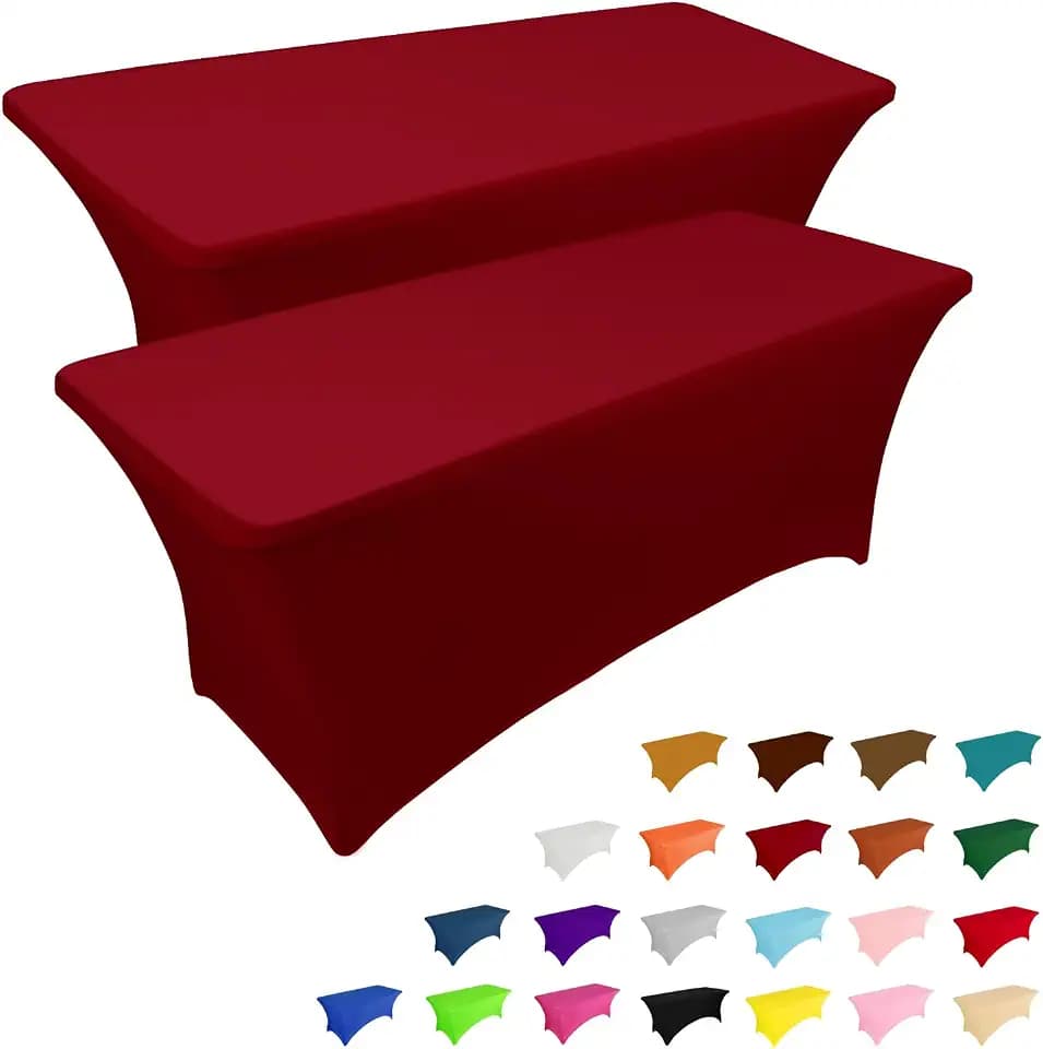 IVAPUPU 2 Pack 6FT Table Cloth for Rectangular Spandex Burgundy Table Cover