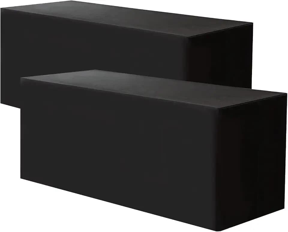 BLACK-8FT Tablecloth Fitted Table Covers for 8 Foot Rectangle Tables - Water Resistant Washable Fabric Polyester Table Clothes for Parties, Trade Show(96L x 30W x 30H Inches)