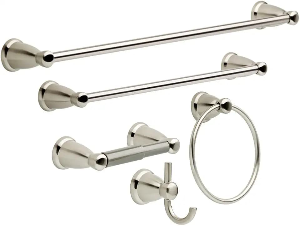 Franklin Brass 5-Piece Satin Nickel Bathroom Set (2) Towel Racks, Ring, Toilet Paper Holder, Hook | Kinla Bath Accessories