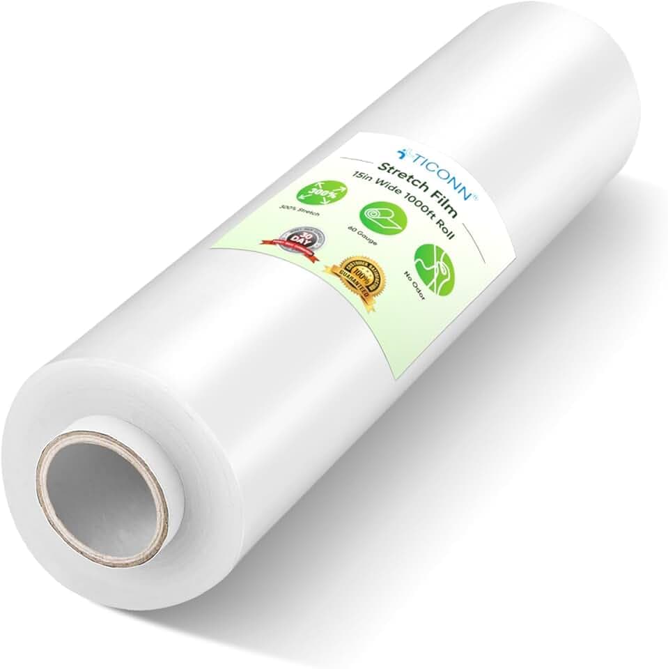 TICONN Stretch Wrap Roll, 15 in x 1000 ft Plastic Wrap for Moving Furniture