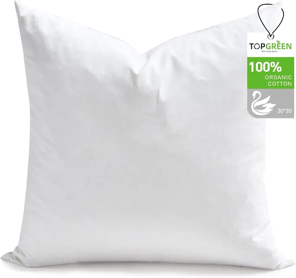 TOPGREEN Organic Feathers Down Euro Pillow Inserts 30x30, White