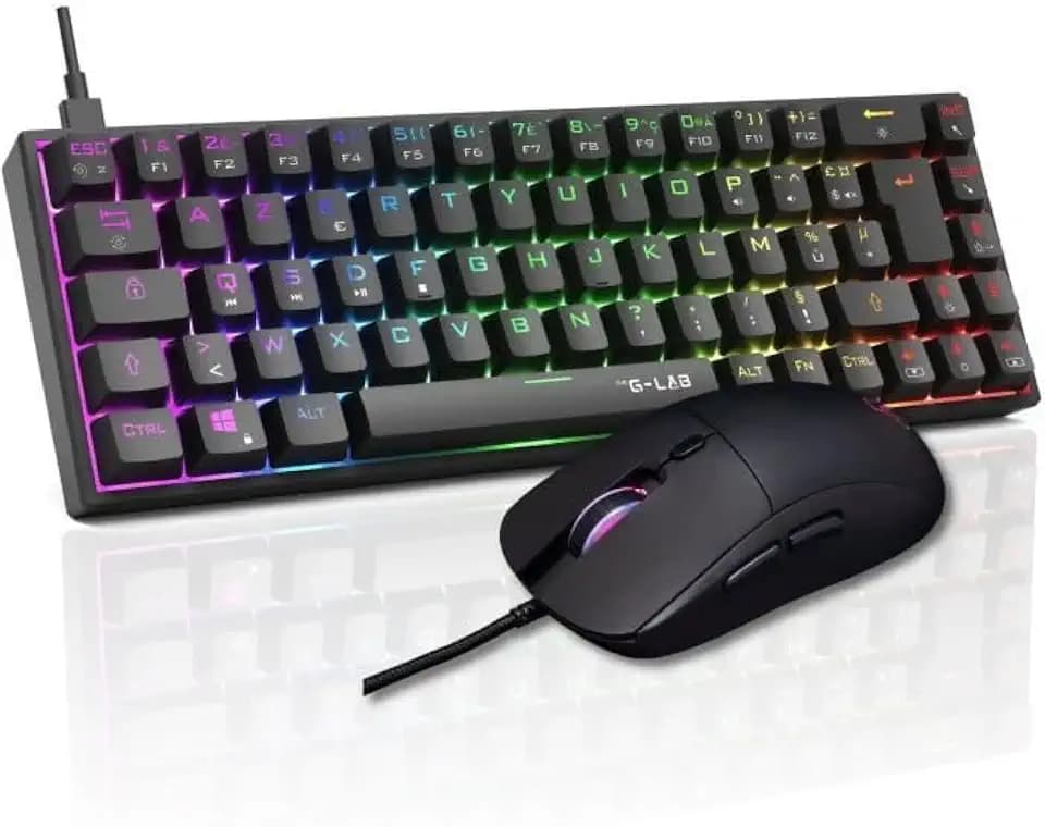 The G-Lab - Combo Titanium – Gaming-Tastatur & Maus – mechanische Tastatur 65% roter Switch, Gaming-Maus 12800 DPI – RGB Custom, Anti-Ghosting Total, Makro programmierbar – PC, PS5, PS4, Xbox