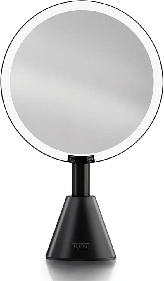 Ilios Lighting 5X Deluxe Mirror – 9" Lighted Makeup Mirror with 5X Magnification, Rechargeable LED Vanity Mirror, Adjustable Lighting (3200K–6500K), 1000 Lux Brightness, Stepless Dimming (Black)