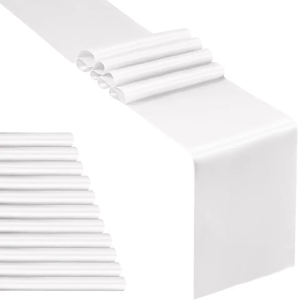 SiinvdaBZX 12 Pcs White Satin Table Runner 12 x 108 inches Long