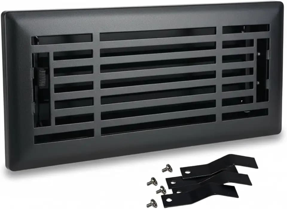 4" x 10" Linear Design Steel Floor Register in Textured Black Finish with mounting Clips for Floor or Side Wall Decorative Air Vent Covers- Floor Register 4” x 10”