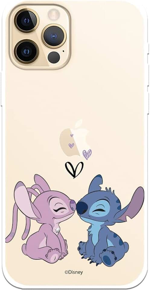 Offizielle Lilo & Stitch Schutzhülle für iPhone 12-12 Pro, Angel & Stitch Kuss zum Schutz Ihres Handys, flexible Silikonhülle, mit offizieller Disney-Lizenz