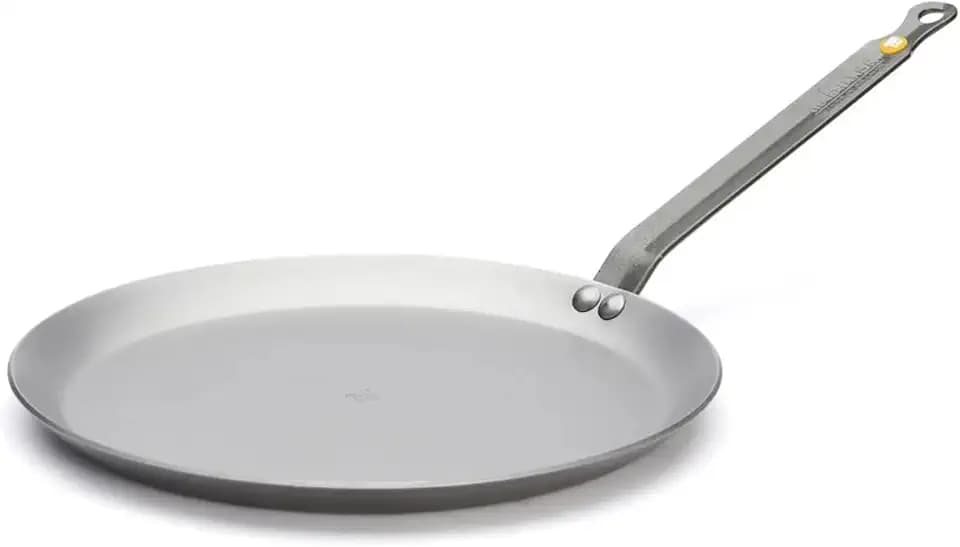 de Buyer MINERAL B Carbon Steel Crepe & Tortilla Pan - 9.5” Diameter, 8.25” Cooking Surface - Ideal for Making & Reheating Crepes, Tortillas & Pancakes - Naturally Non-Stick Finish - Made in France