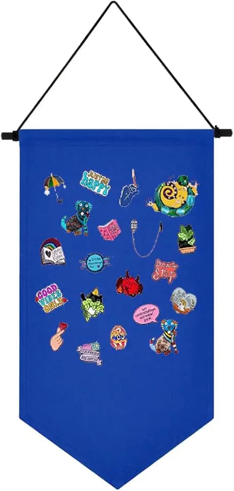 Wall Hanging Brooch Storage Case Canvas Display Stand Enamel Pin Display Banner Holder Earrings Necklace Glitter Pin Collection Organizer (Dark Blue)