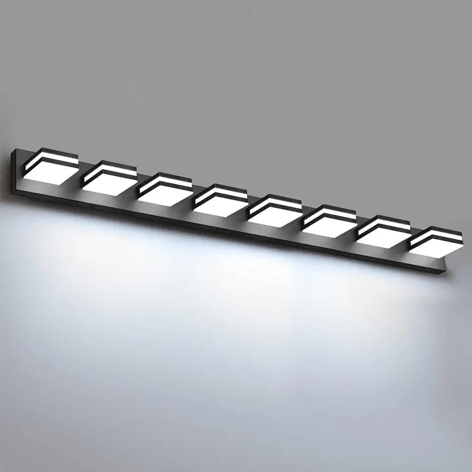 IZORRO LED Modern Bathroom Lights Fixtures(8-Light,Dimmable,360°Rotate),Matte Black Acrylic Wall Lighting,Vanity Lights for Bathroom Over Mirror - 6000k 48In (No Assembly Required)