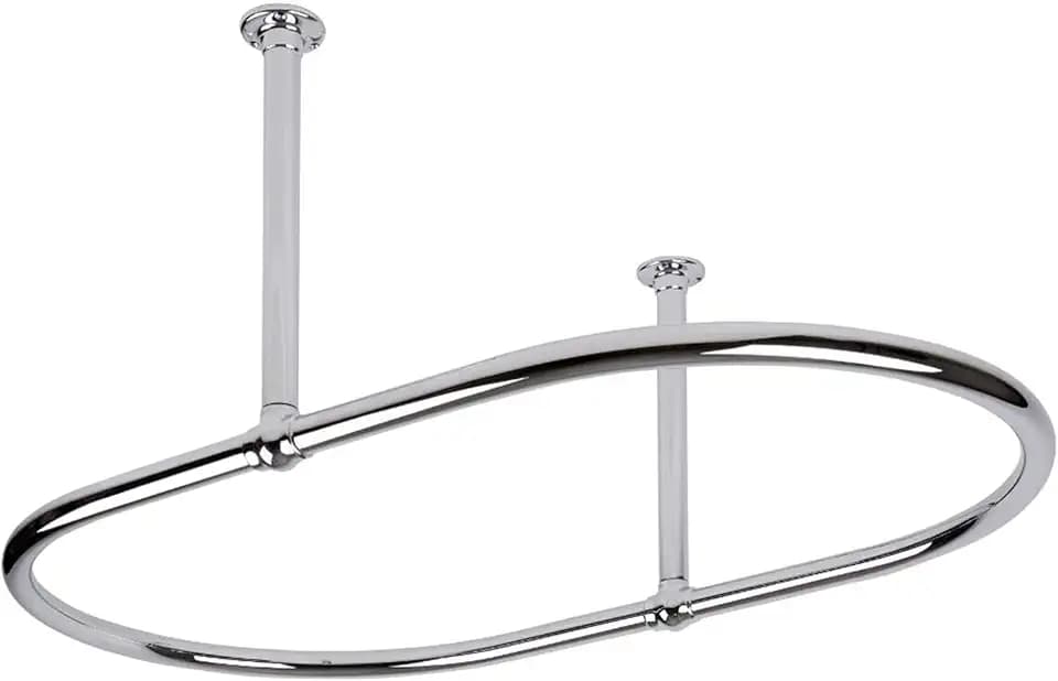 Oval Shower Curtain Rail Rod For Bathroom, Ceiling Mounted for Clawfoot Tub, Large and Heavy Duty Ceiling Mounted with Adjustable Support Side Stays -45 x 25 Inch (Free Curtain Rings) (Chrome)