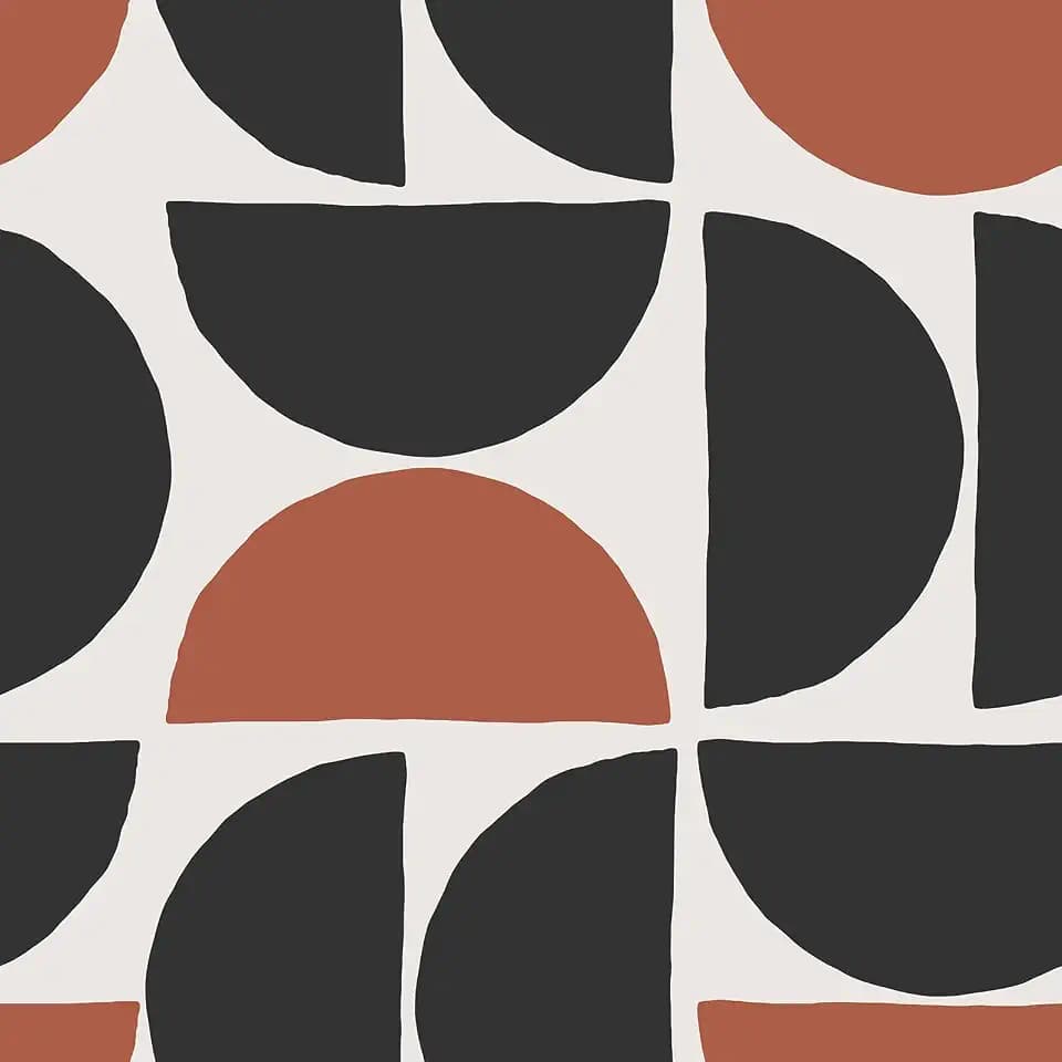 VEELIKE Mid Century Modern Peel and Stick Wallpaper Boho Terracotta & Charcoal Semicircle Geometric Wallpaper for Accent Walls Bedroom Bathroom 17.7''x354'' Self Adhesive Removable Pattern Wall Paper