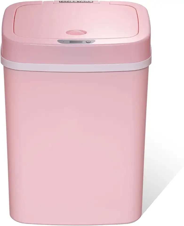 Ninestars 3 Gallon Automatic Trash Can, 12L Touchless Motion Sensor Bathroom or Bedroom Garbage Can with Odor-Sealing Lid, Impact-Resistant ABS Plastic, Pink