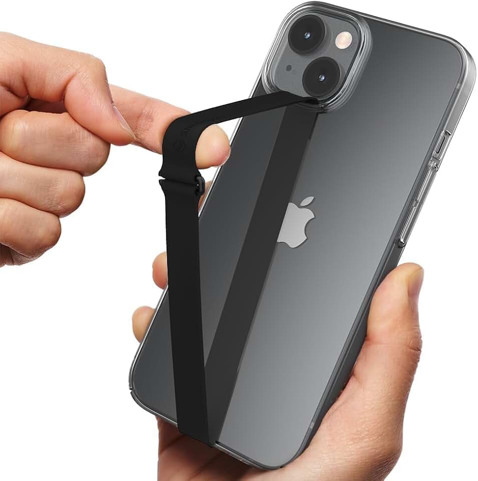 Sinjimoru C-Shaped Clip Finger Phone Grip, Silicone Strap, Black 200