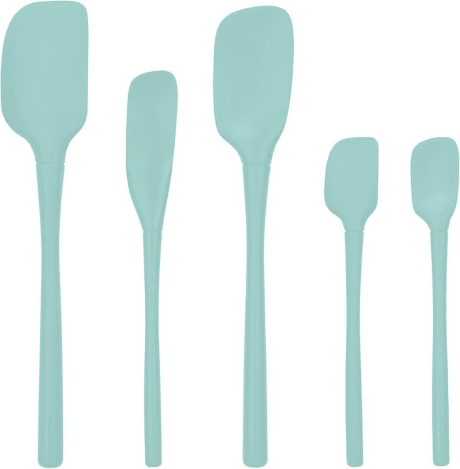 Tovolo Flex Core 5 Piece Silicone Spatula Set Heat Resistant All Silicone Utensils Include Non Stick Spatula Spoonula Jar Scraper, Dishwasher Safe Spatulas for Baking Mixing, Aqua Seafoam Green