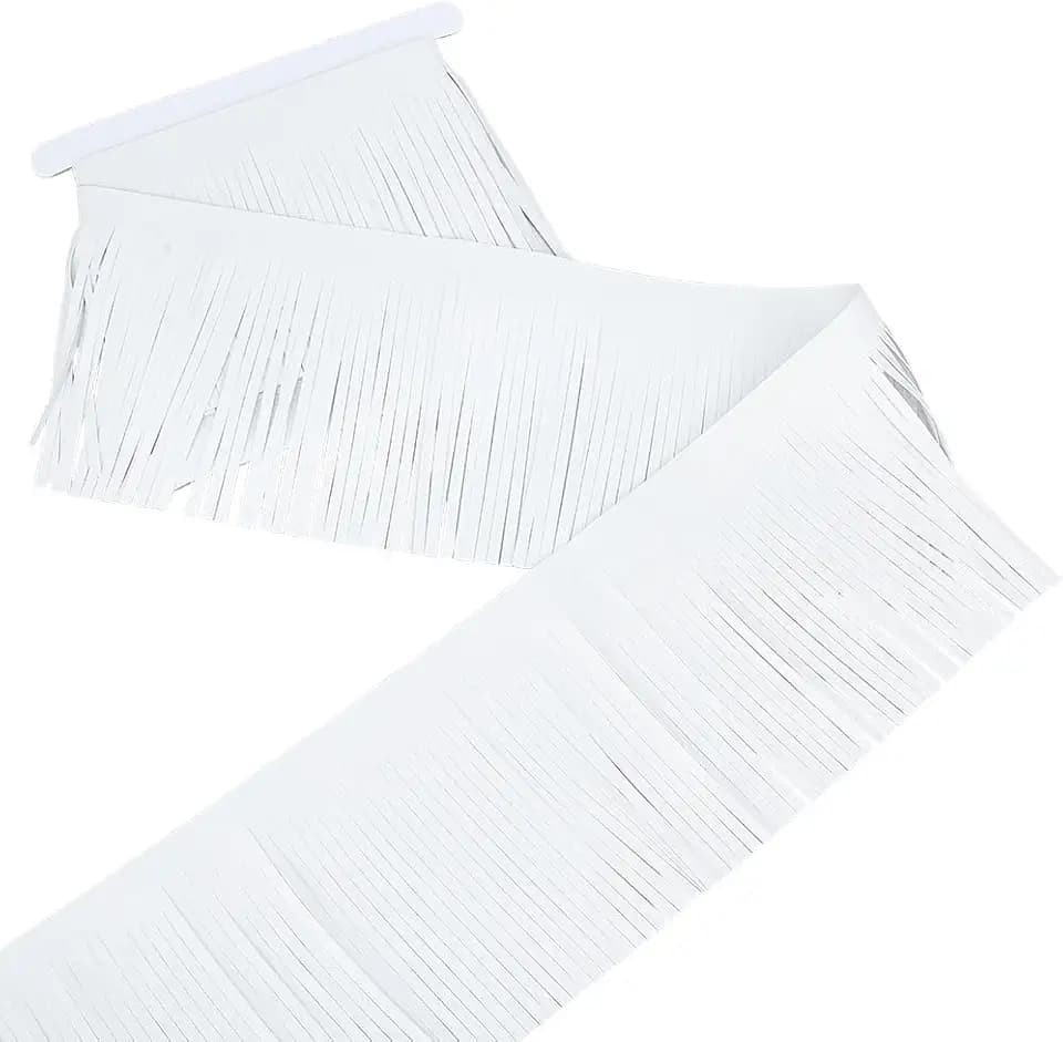 GORGECRAFT 6 Inch White Double Side Suede Fringe Trim 3 Yards Western Fringe Trim Cowboy Faux Leather Sewing Tassel for DIY Crafts Jackets Bags Costumes Dress Garment Hem Accessories
