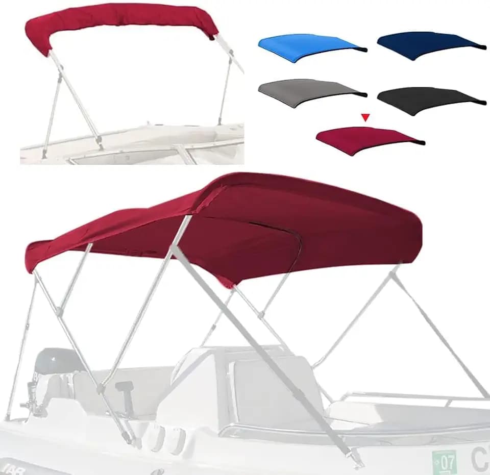 3 Bow Bimini Top Replacement Cover,600D Marine Grade Polyester Waterproof Sun Shade Boat Canopy,Easy Install Zipper Sleeves Boat Awning/Without Frame,Burgundy 6'L 79"-84" W