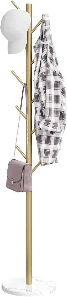 Coat Rack Freestanding, Metal Coat Rack with Natural Marble Base, Gold