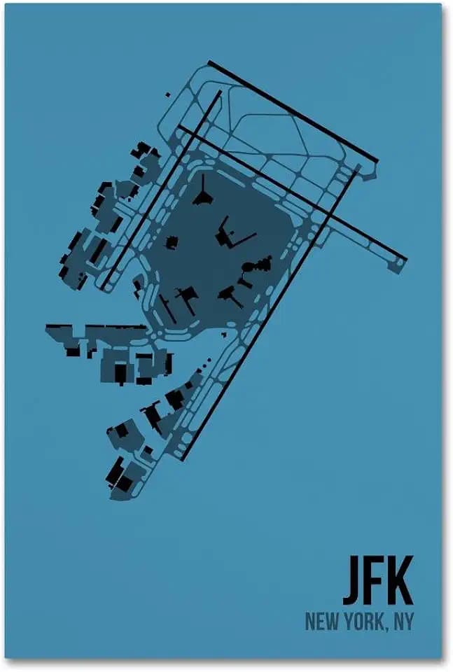 JFK Airport Layout by 08 Left, 16x24-Inch Canvas Wall Art