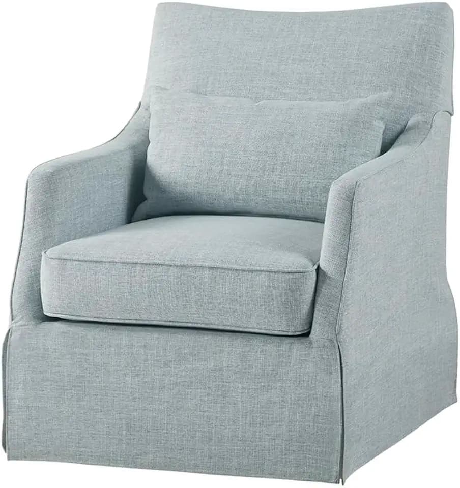 Martha Stewart London Swivel Chair - Solid Wood & Plywood, Skirted Metal Base Accent Armchair, Lumbar Pillow -Modern Classic Family Room Sofa Furniture Bedroom Lounge, 28"X31.5"X35.25", Light Blue