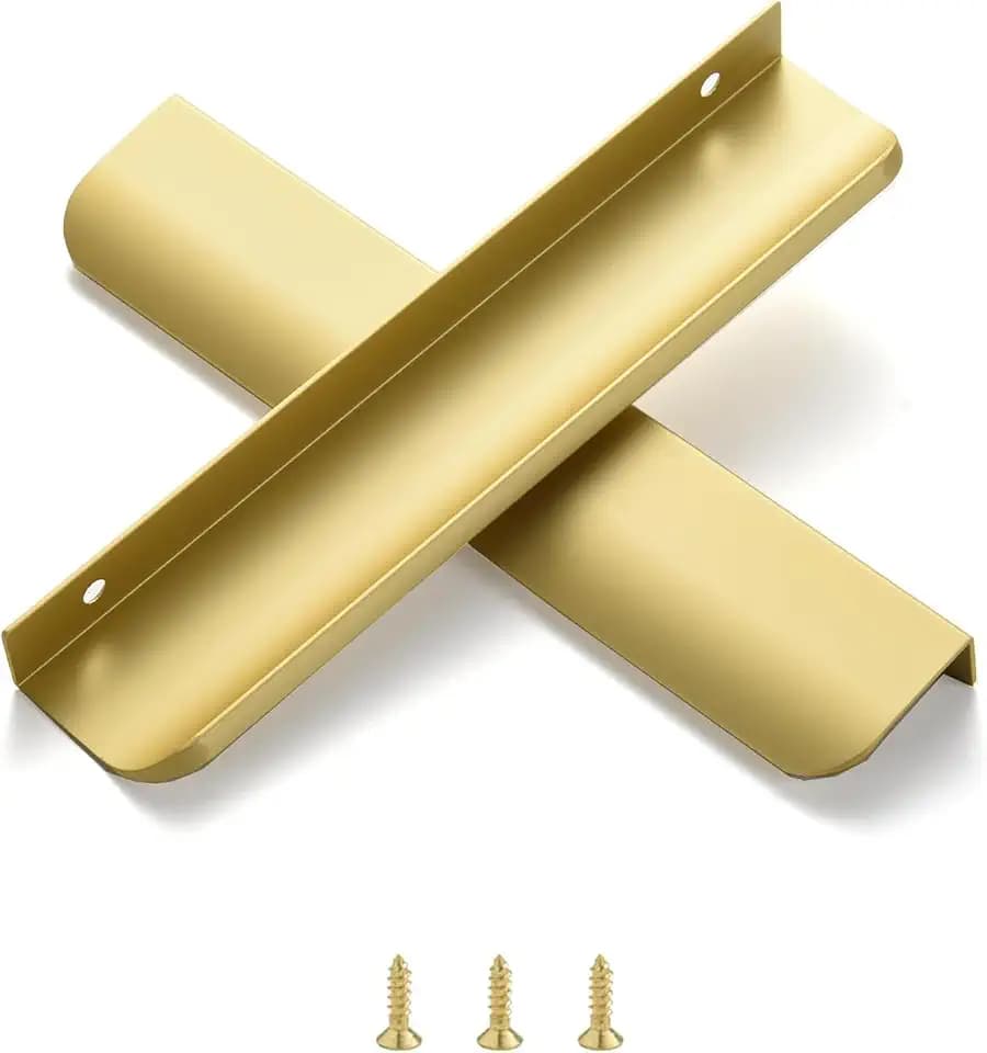 Edge Finger Tab Pulls for cabinets Kitchen Invisible Hardware Furniture Concealed Drawer Pull Aluminum Hidden Door Handles Pack of 5 Modern Matte Gold 7.87 inch Overall Length Easy Installation