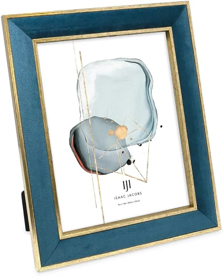 Isaac Jacobs 8x10 Teal Velvet Picture Frame w/Metallic Gold Double Border