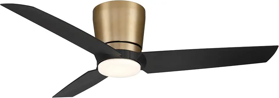 MINKA-AIRE 48" 3-Blade LED Flush Mount Ceiling Fan - Brushed Brass and Coal Finish Blades with Frosted White Glass