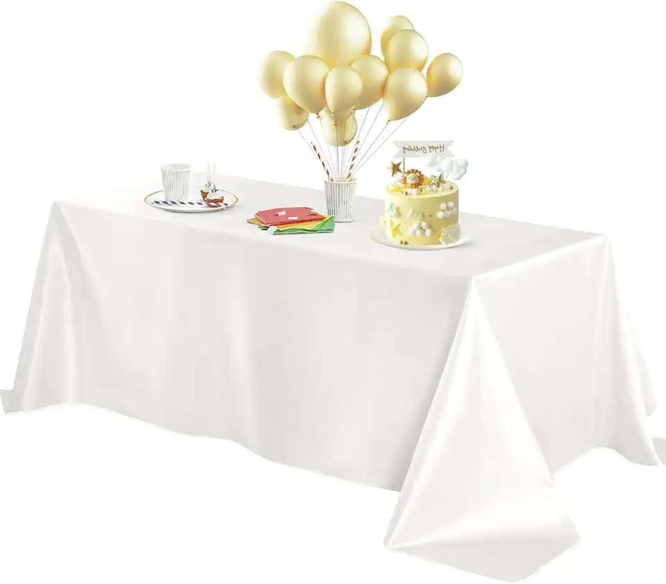 Horbaunal Ivory Satin Tablecloth 60 x 120 Inches