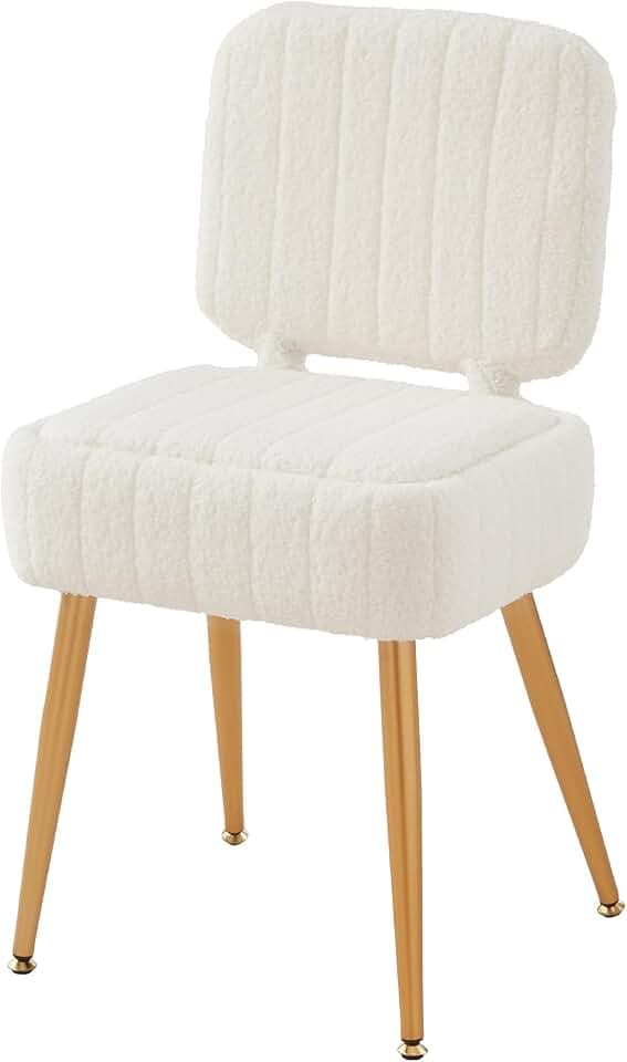 Vanity Chair with Storage Stool with Folding Back Makeup Chair