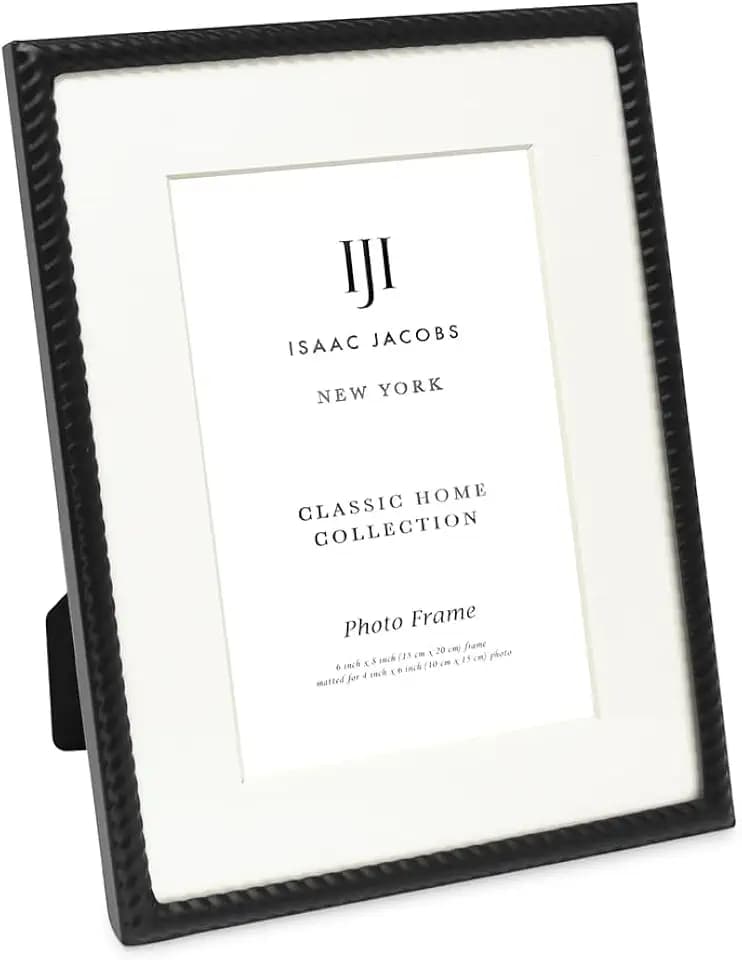 Isaac Jacobs 6x8 (Matted 4x6) Black Metal Rope Border Picture Frame w/Easel