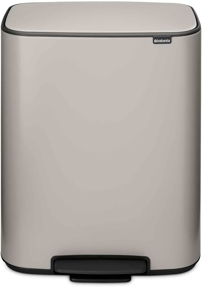 Brabantia Bo Pedal Bin 2 x 7.9 Gallon/30L (Soft Gray), Soft-Closing Kitchen Garbage Can, Step-On Trash Can with Removable Inner Buckets, PerfectFit Trash Bag Pack Included