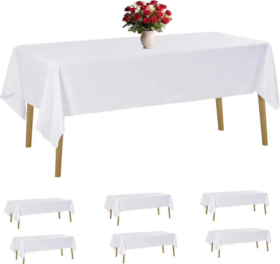 6 Pack White Tablecloth 60 x 120 Inch Table Cloth for 8 Foot Rectangle Tables, Wrinkle Resistant Washable Polyester Fabric Table Covers for Party, Wedding,Dining,and Banquet