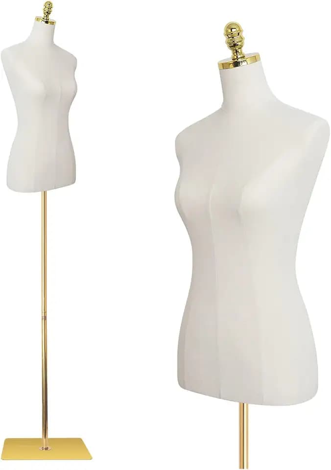 EaseHome Dress Form Mannequin Torso, 43-73 Inch Height Adjustable Female Manikin Body Clothing Display with Metal Bracket and Rectangular Base for Sewing Dress Display,Beige