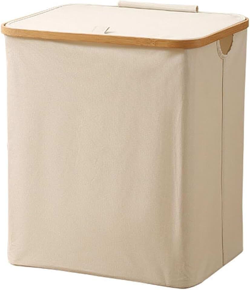 Bamboo Laundry Basket, Laundry Baskets with Handles, Collapsible Laundry Hamper, Oxford Cloth Material, Bedroom Dirty Clothes/Towels/Blanket/Toys Storage Box(Beige,49x35x45cm/20x14x18in)