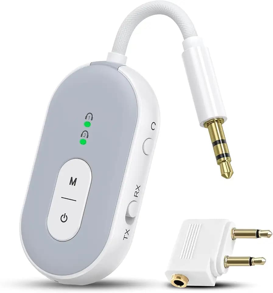 Bluetooth Adapter Aux, 2 in 1 Bluetooth 5.3 Transmitter Empfänger mit aptX LL/HD, 3.5mm Bluetooth Audio Adapter Flugzeug, Duale Verbindung auf 2 Kopfhörer, Klinke Sender für TV, Stereoanlage