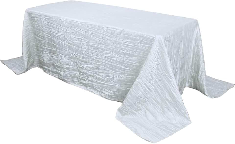 YOUR CHAIR COVERS - 90 x 156 inch Rectangular Crinkle Taffeta Tablecloth - White, Rectangle Table Linens for 8 ft Rectangular Tables, Wedding Crushed Table Cloth