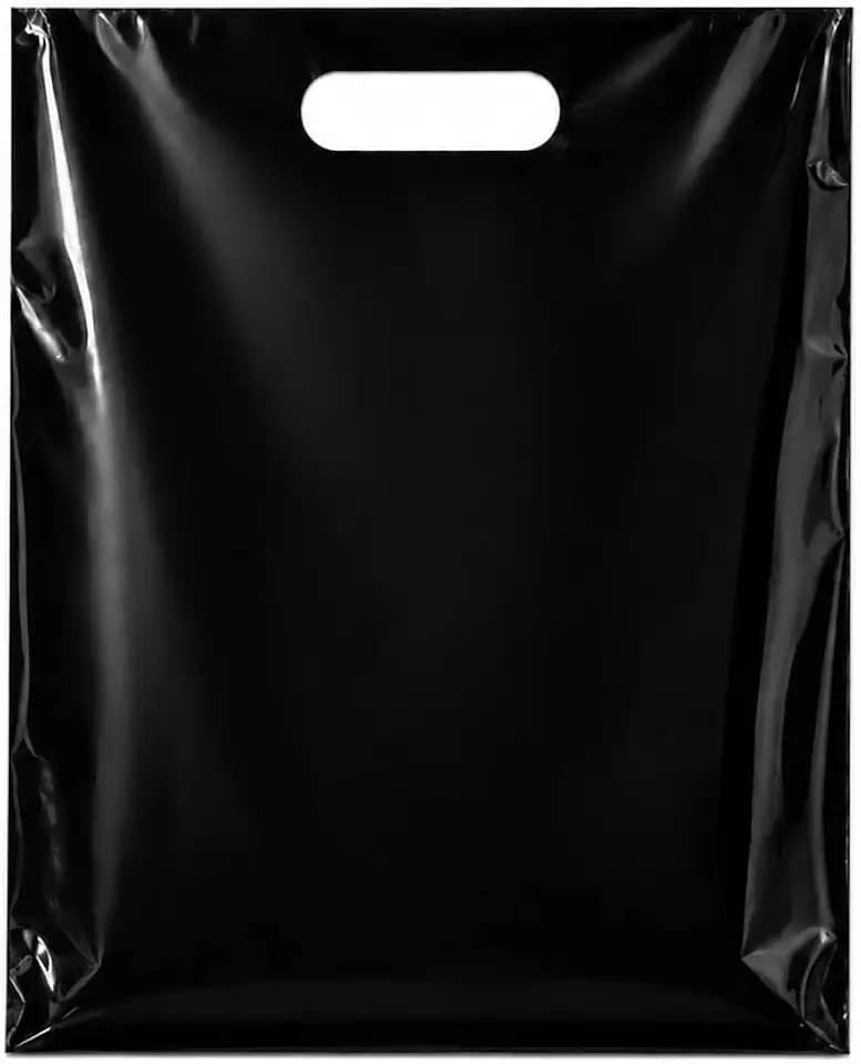 Purple Q Crafts 200 Pack Black Plastic Merchandise Bags with Die Cut Handles, 9" x 12" Retail Bags