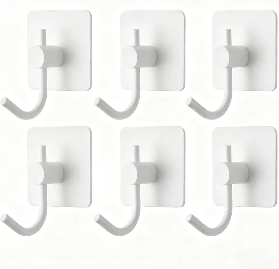 VAEHOLD Wall Hooks, Heavy Duty Sticky Holder Waterproof Aluminum Towel Hooks for Hanging Coat, Hat, Key, Clothes, Closet Hook Wall Mount for Kitchen, Bathroom, Office (White, 6 Pack)