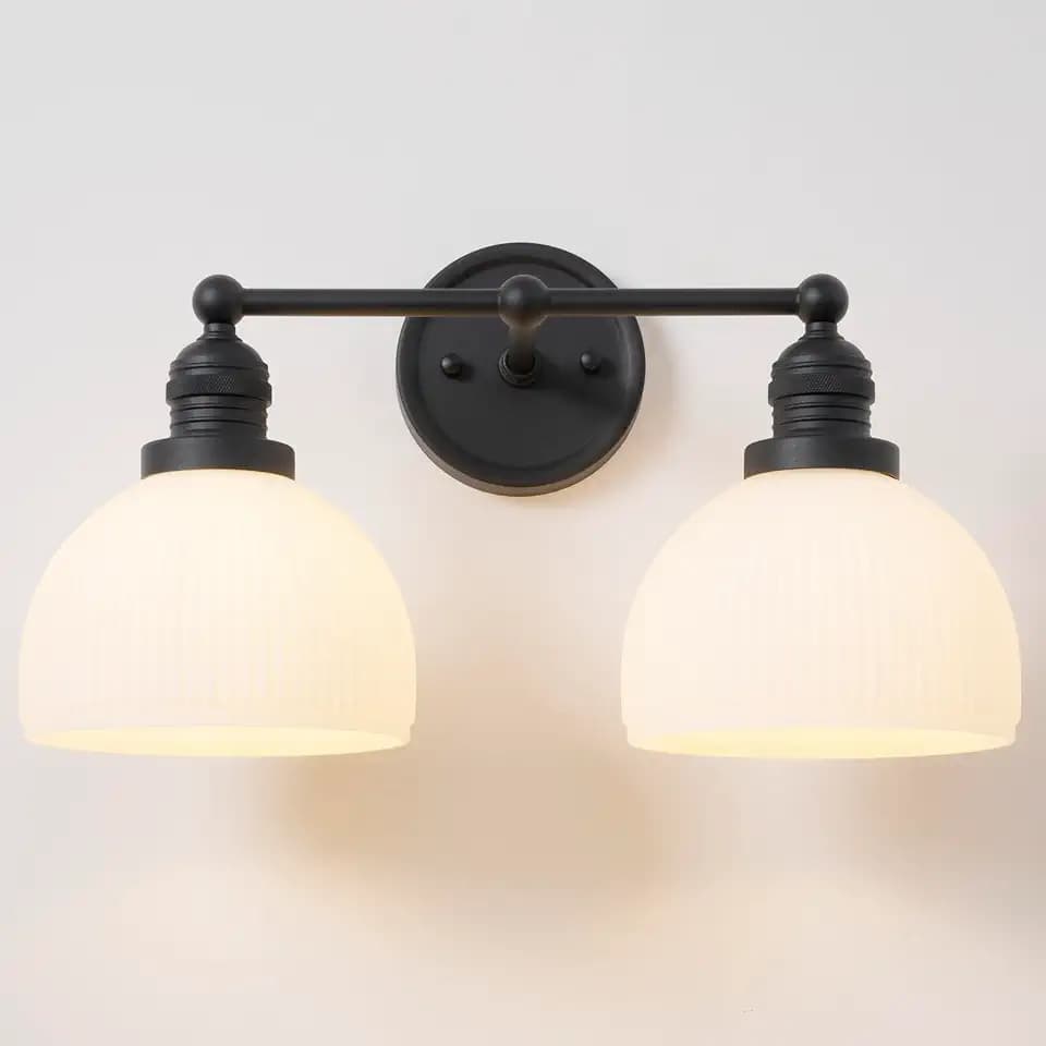 2-Light Black Wall Sconces,Double Arm Bathroom Vanity Light