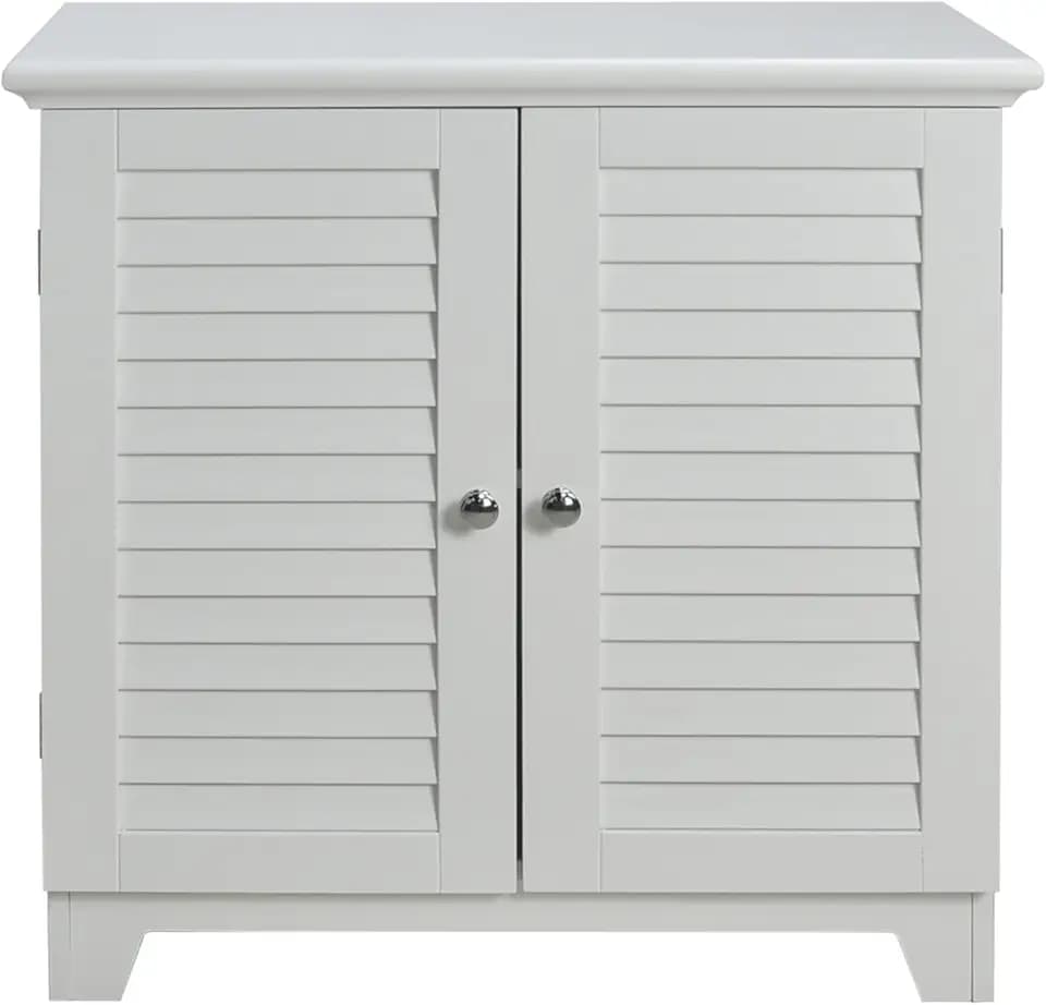Contemporary Country Louvered Double Doors Floor Cabinet, White