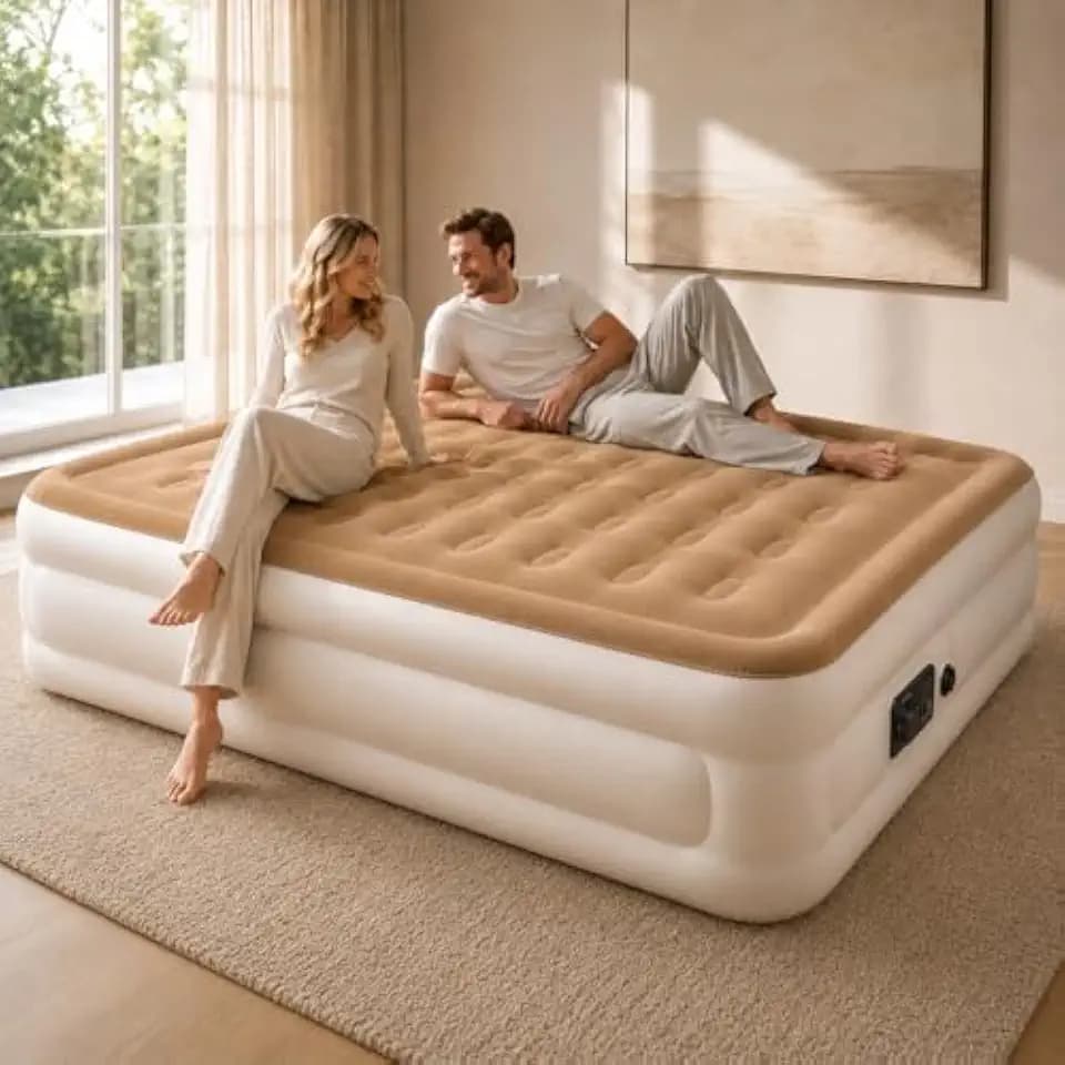 Etto Queen Air Mattress with Built-in Pump, 18" Blow Up Mattress, 650 lbs