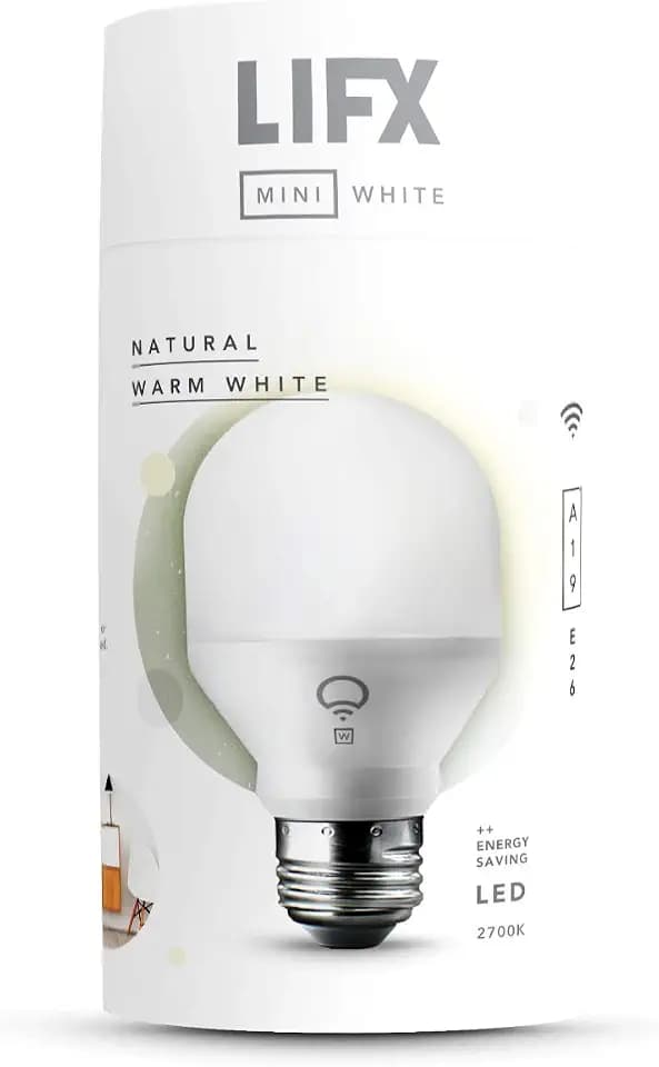 LIFX Mini White (A19) Wi-Fi Smart LED Light Bulb, Dimmable, Warm White, No Hub Required, Works with Alexa, Apple HomeKit and the Google Assistant,9 watts