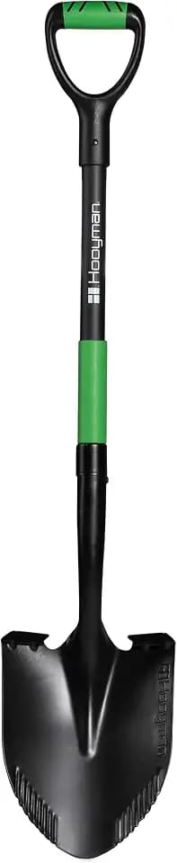 Hooyman Short Handle Digging Shovel with Heavy Duty Carbon Steel Construction, Ergonomic No-Slip H-Grip, D Handle, and Oversized Steps for Gardening, Land Management, Yardwork, Farming, and Outdoors