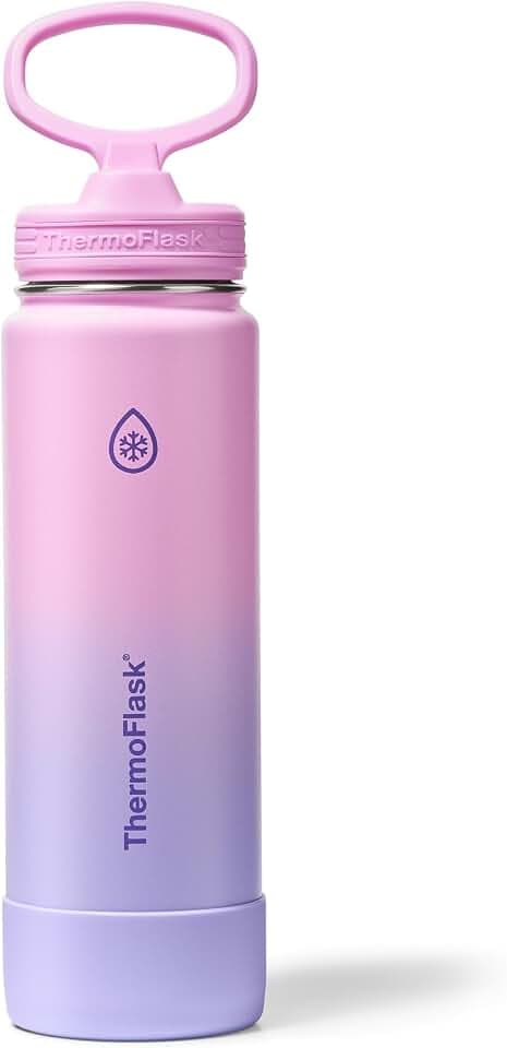 ThermoFlask Insulated Water Bottle with Straw Lid (24 oz, Purple Sunset) - Leakproof, Stainless Steel Water Bottle for Cold & Hot Drinks, Travel & Daily Hydration